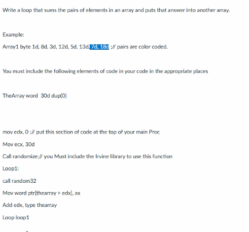 Solved Write a loop that sums the pairs of elements in an | Chegg.com