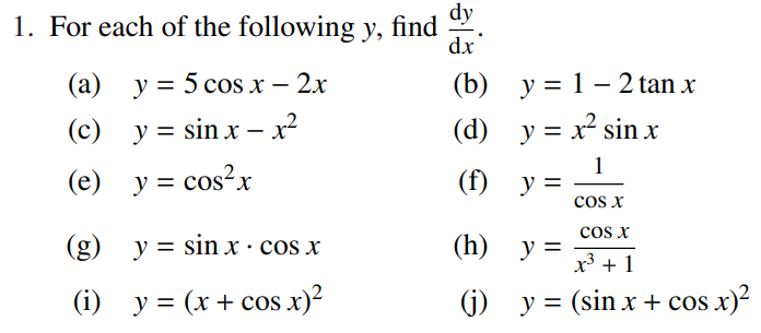 Solved dy 1. For each of the following y, find dx (a) y = 5 | Chegg.com