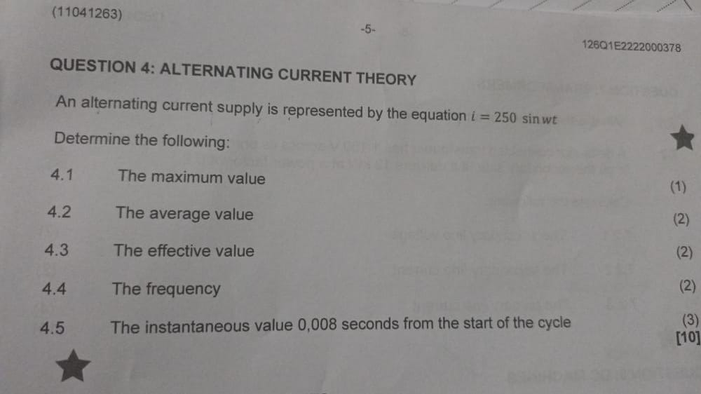 Solved QUESTION 4: ALTERNATING CURRENT THEORY An alternating | Chegg.com