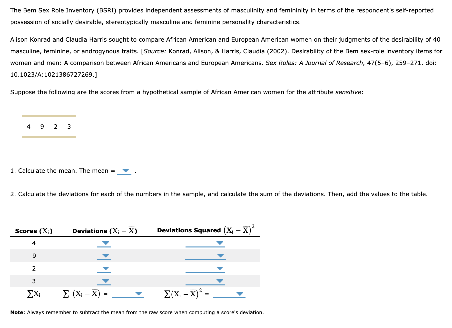 Solved The Bem Sex Role Inventory (BSRI) provides | Chegg.com