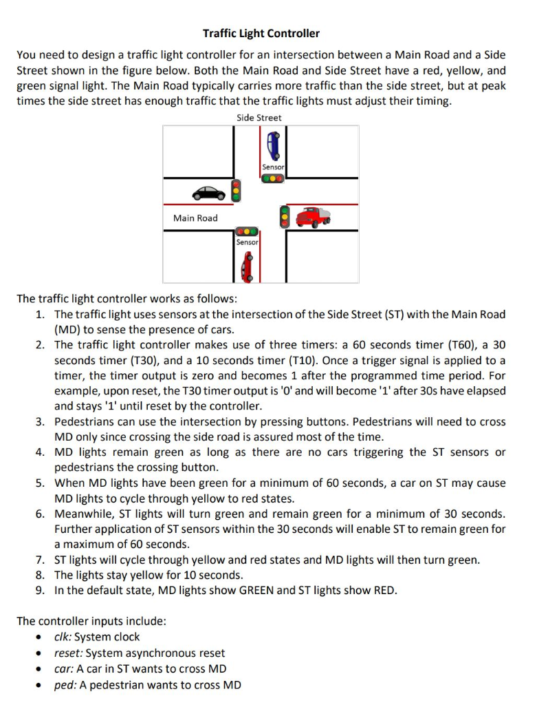 Traffic Light Controller You need to design a traffic | Chegg.com