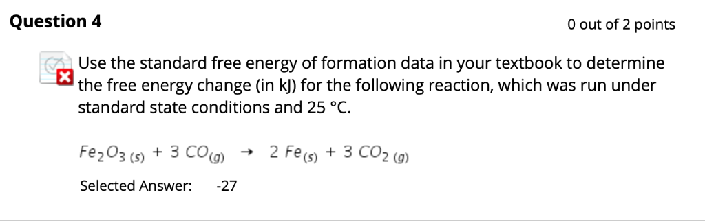 Solved Question 4 0 out of 2 points Use the standard free | Chegg.com