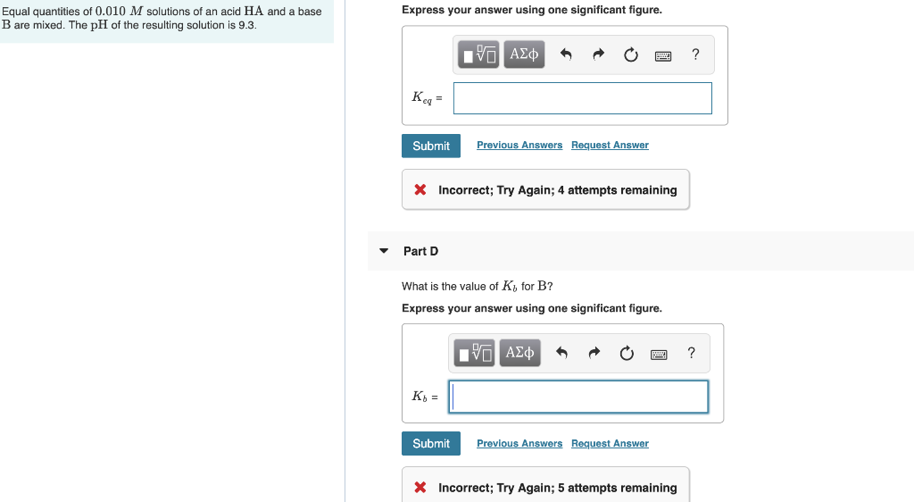 Solved Top Of Part C Says If Ka For HA Is 9 0 10 5 What Is Chegg