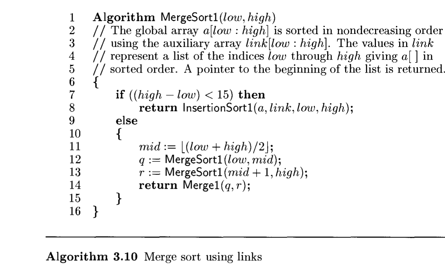 Solved Algorithm 3.10 Merge sort using links2. The | Chegg.com