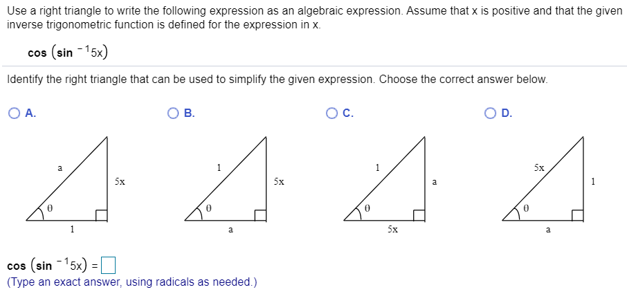 Solved Use a right triangle to write the following | Chegg.com