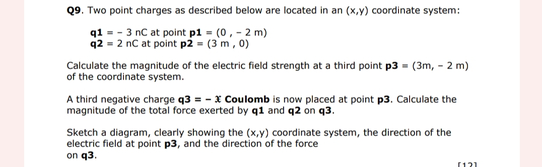 Solved Q9. Two point charges as described below are located | Chegg.com