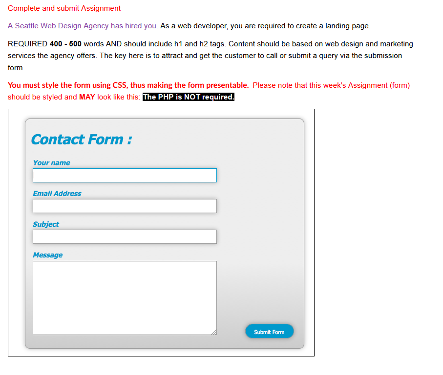 Solved Complete and submit Assignment A Seattle Web Design | Chegg.com