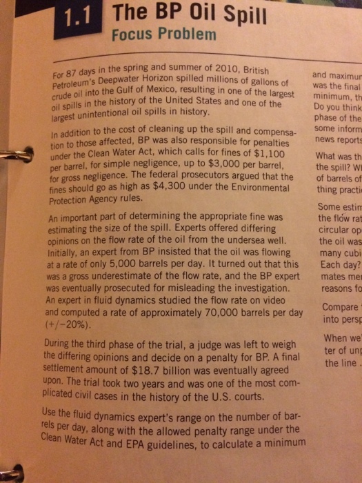 Solved 1.1 The BP oil spill Focus Problem For 87 days in the