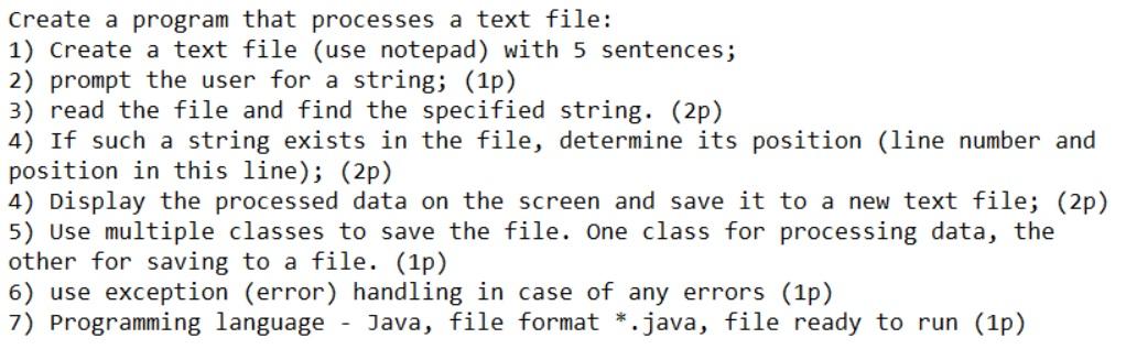 Solved Create a program that processes a text file: 1) | Chegg.com