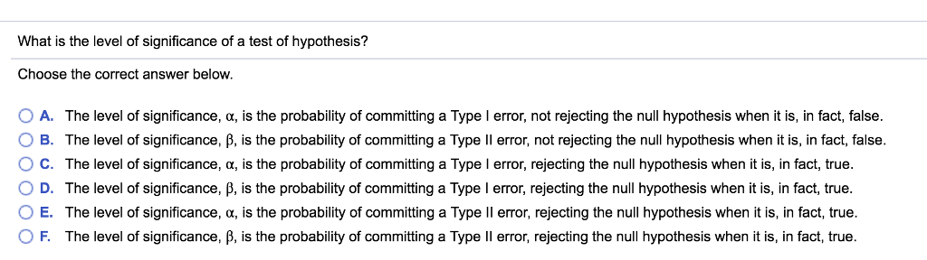 Solved What is the level of significance of a test of | Chegg.com