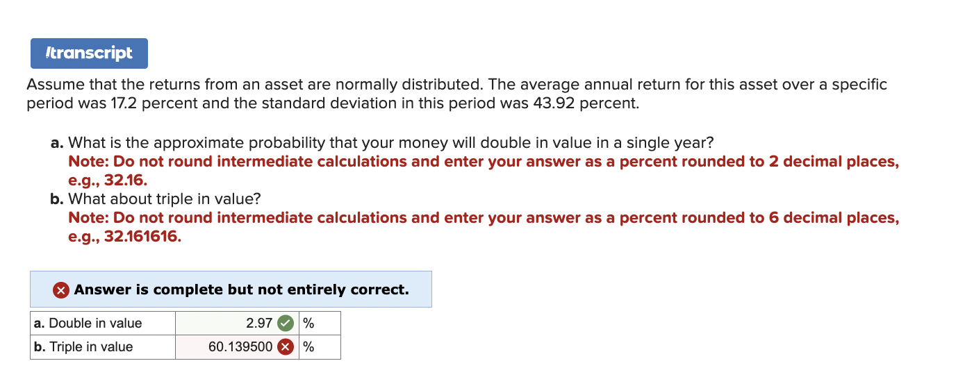 Solved Assume that the returns from an asset are normally | Chegg.com