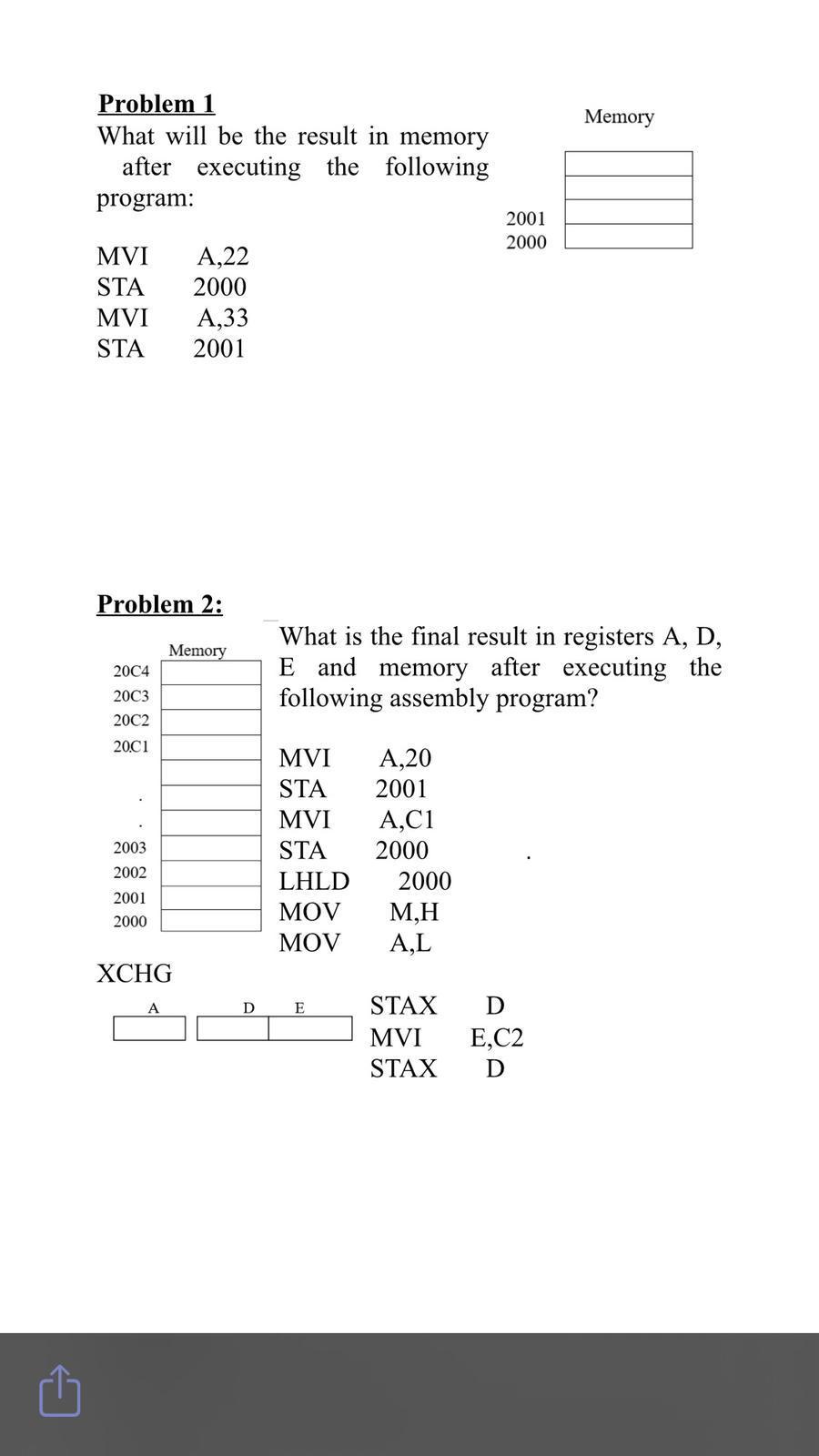 Solved Memory Problem 1 What will be the result in memory | Chegg.com