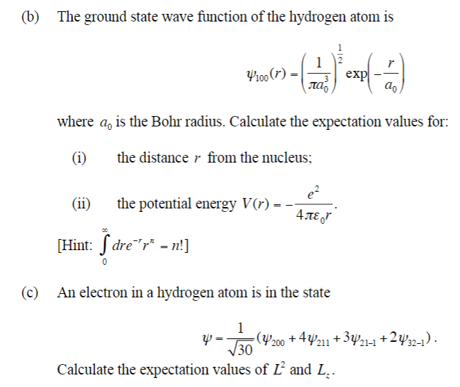 Solved B The Ground State Wave Function Of The Hydrogen