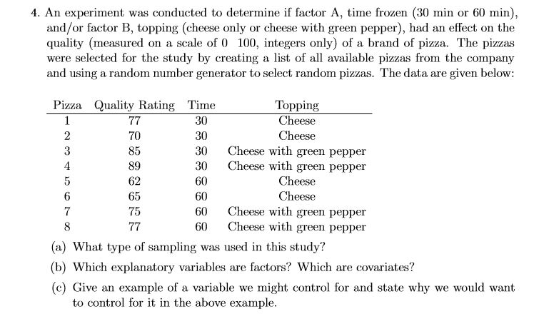 Solved 4. An experiment was conducted to determine if factor | Chegg.com