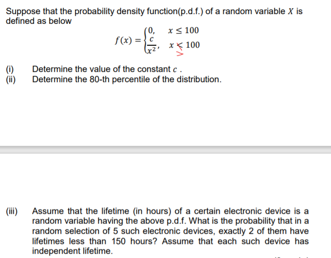 Solved Suppose that the probability density function(p.d.f.) | Chegg.com