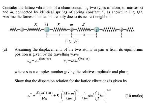 Solved Consider the lattice vibrations of a chain containing | Chegg.com