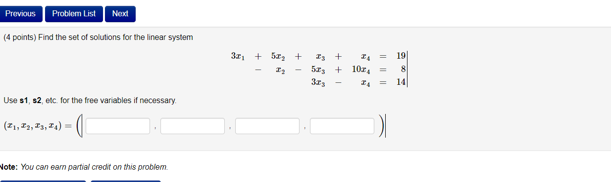 Solved Previous Problem List Next (4 points) Find the set of | Chegg.com