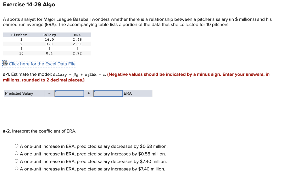 Solved Exercise 14-29 Algo A Sports Analyst For Major League | Chegg.com