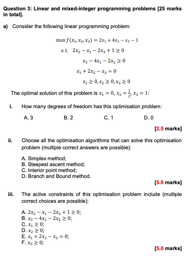 Solved Question 3 Linear and mixedinteger programming