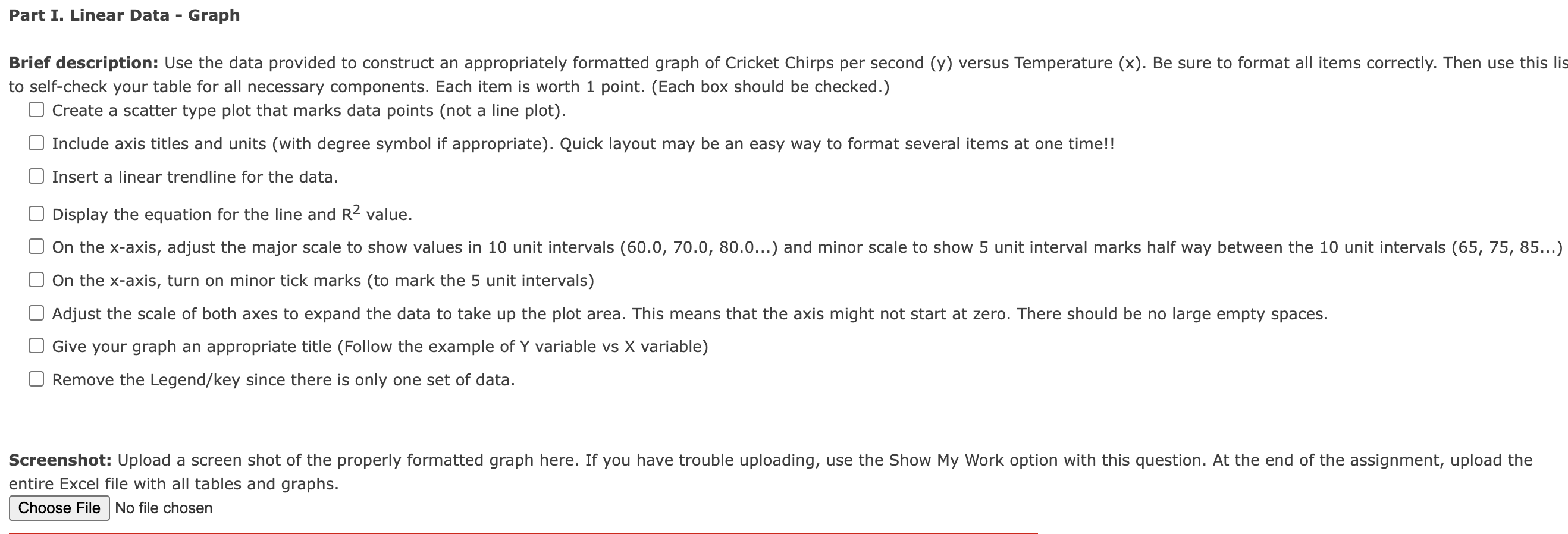 I. Linear Data Use the data provided to construct an | Chegg.com