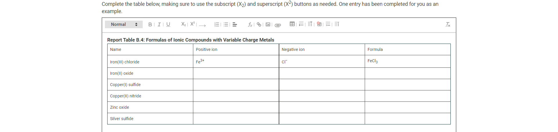 Solved Complete the table below, making sure to use the | Chegg.com