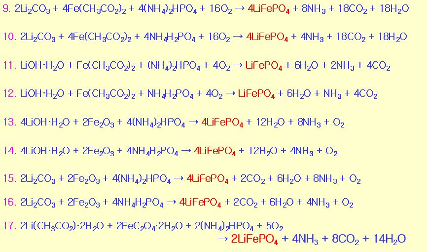 9. 2Li2CO3 4Fe(CH3CO2)2 4(NH2HPO41602 4LiFePO48NH3 18CO2 18H2...