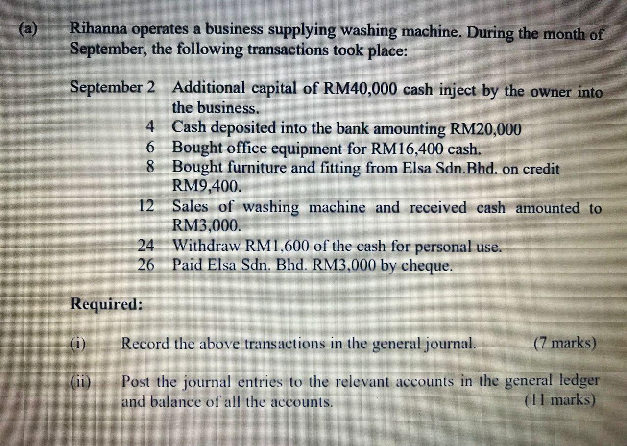 Solved (a) a Rihanna operates a business supplying washing | Chegg.com