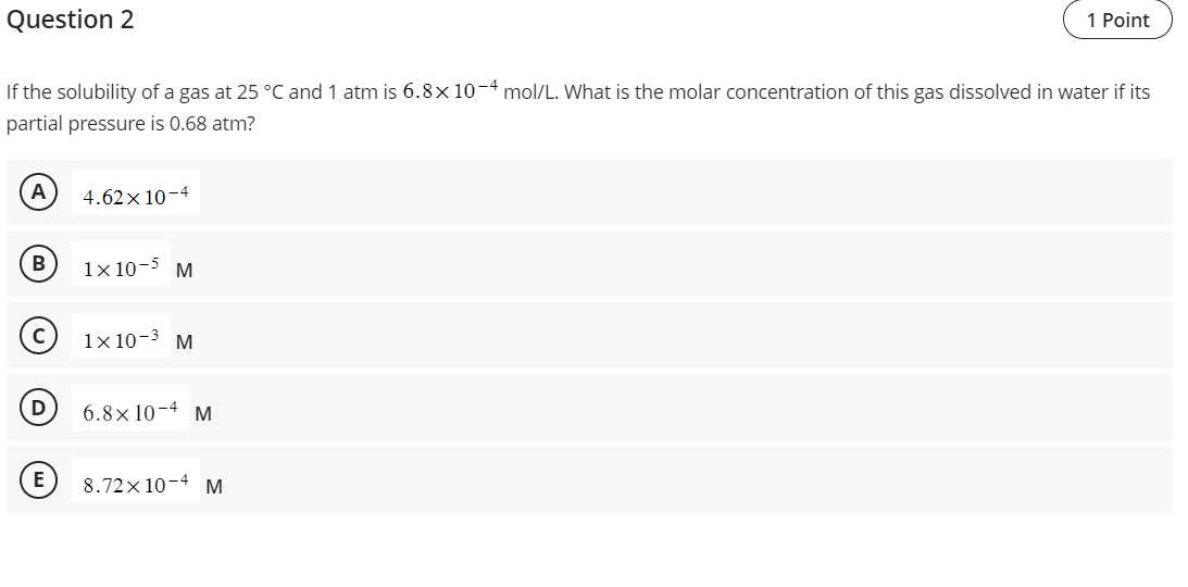 Solved If the solubility of a gas at 25∘C and 1 atm is | Chegg.com