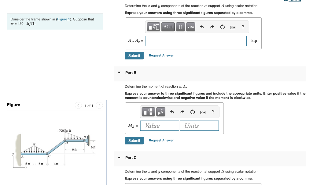 Solved Determine the x and y components of the reaction at | Chegg.com