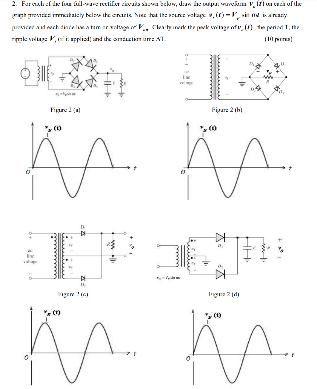 Solved 2. For each of the four full-wave rectifier circuits | Chegg.com