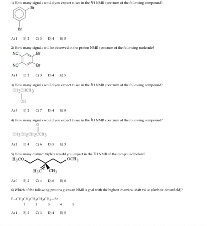 Solved 1) How many signals would you expect to see in the H | Chegg.com