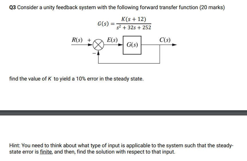 Solved Q3 Consider a unity feedback system with the | Chegg.com