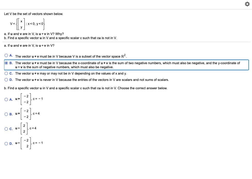 Solved Let V be the set of vectors shown below. a. If u and | Chegg.com
