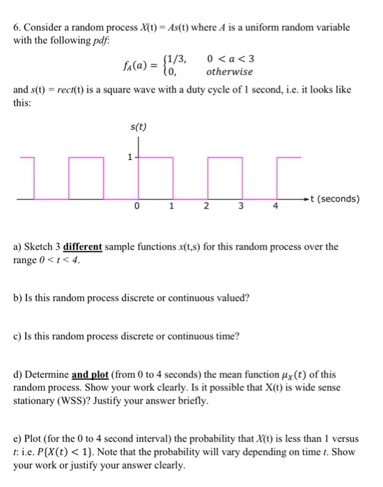 Solved 6. Consider a random process X(t with the following | Chegg.com