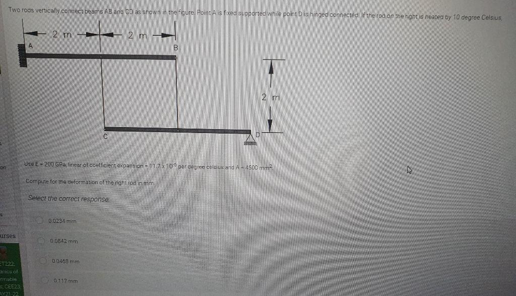 Solved Two rods vertically connect beams AB ano CD as shown | Chegg.com