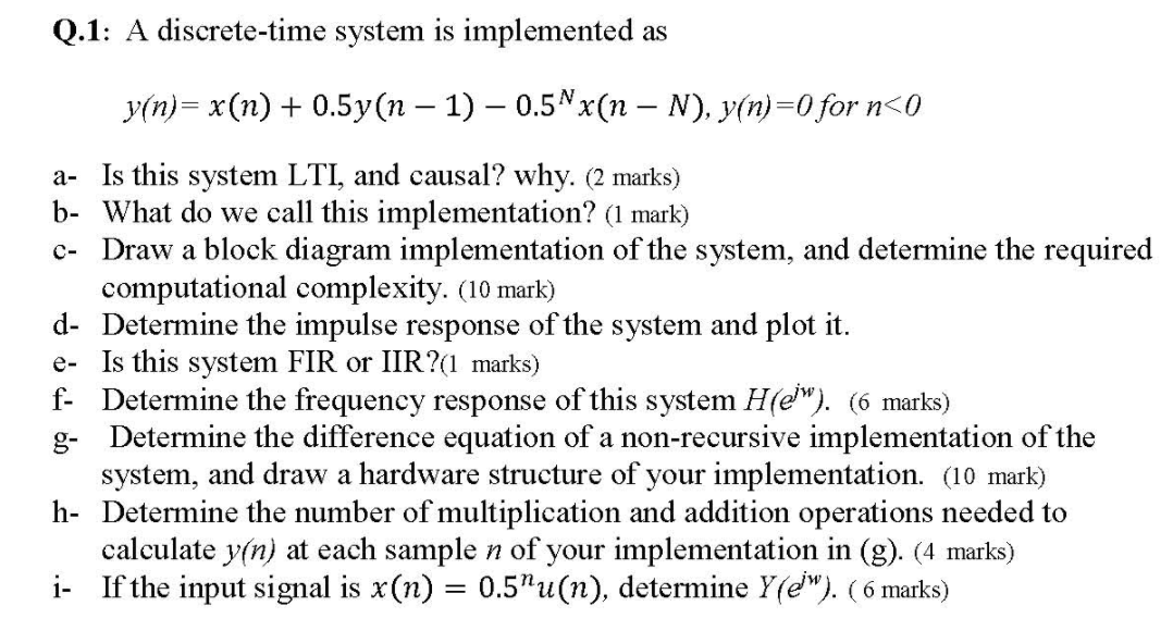 Solved Q.1: A Discrete-time System Is Implemented As Y(n)= | Chegg.com