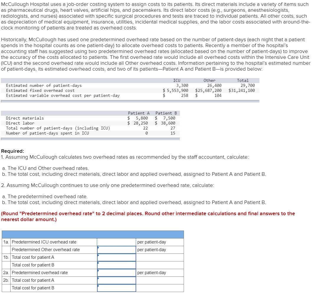Solved: McCullough Hospital Uses A Job-order Costing Syste... | Chegg.com