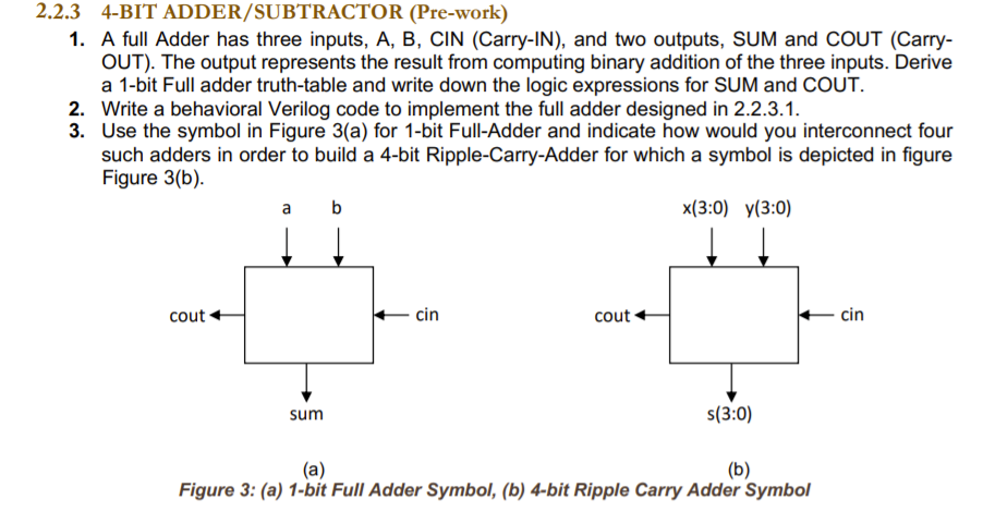 Solved 2.2.3 4-BIT ADDER/SUBTRACTOR (Pre-work) 1. A full | Chegg.com