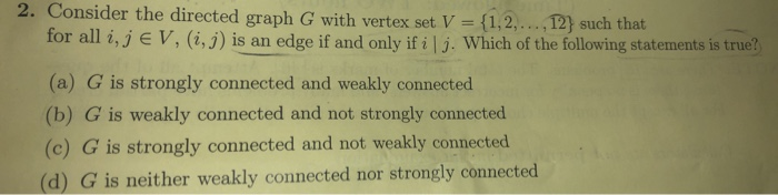 Solved 2. Consider the directed graph G with vertex set V = | Chegg.com