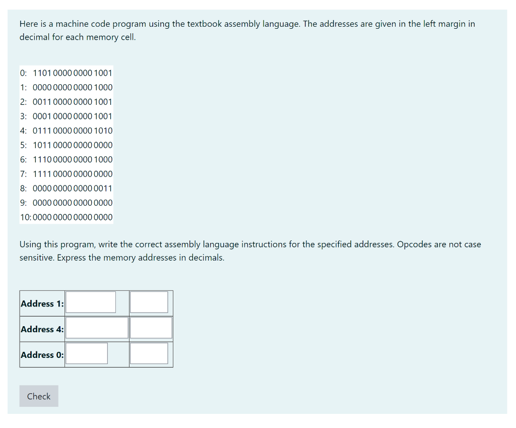 Solved Here is a machine code program using the textbook | Chegg.com