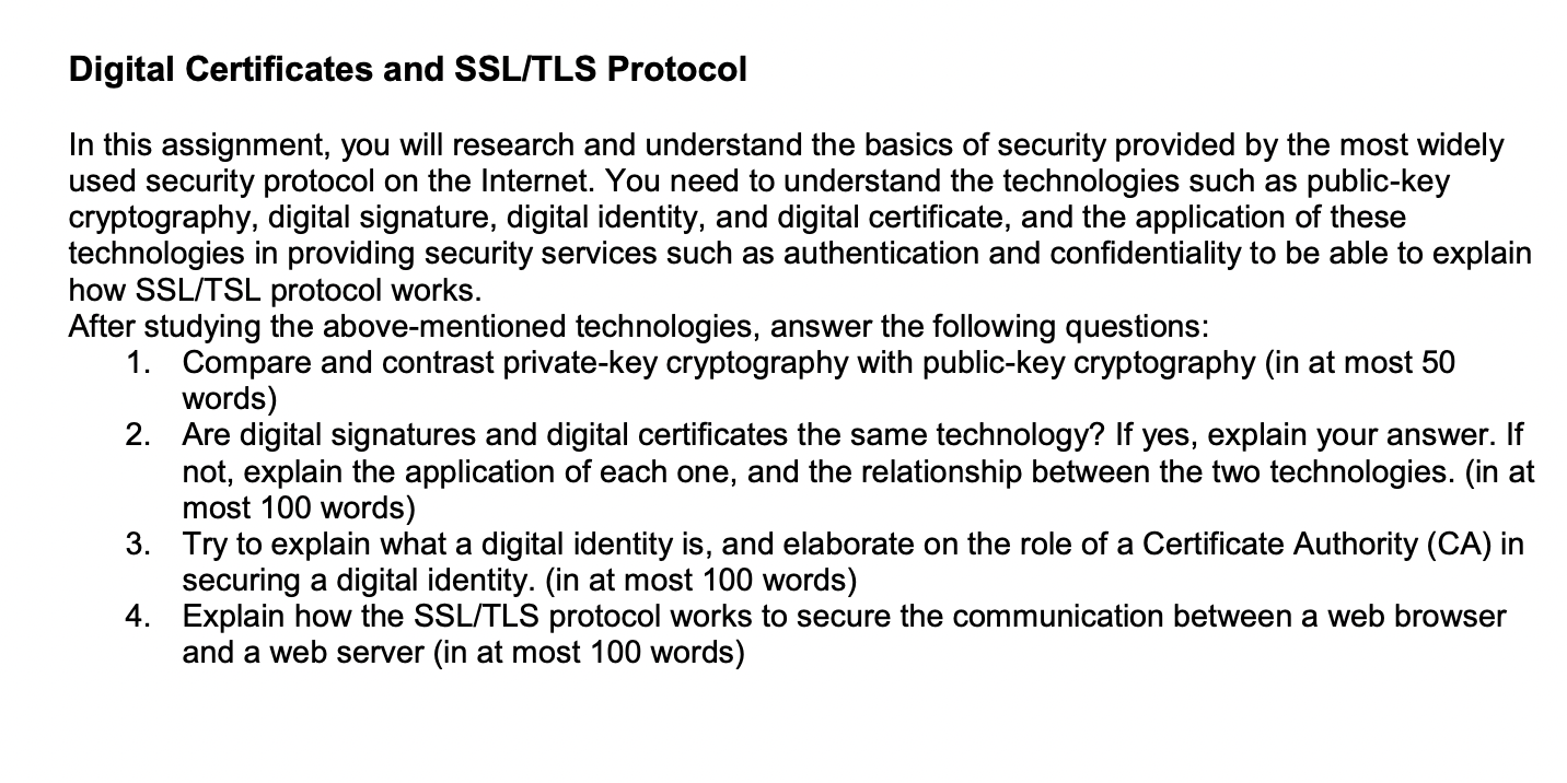 Solved Digital Certificates and SSL/TLS Protocol In this | Chegg.com