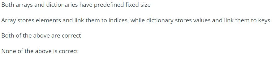 Solved Both arrays and dictionaries have predefined fixed | Chegg.com