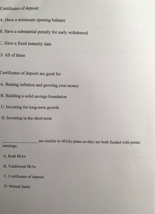 minimum balance for certificate of deposit