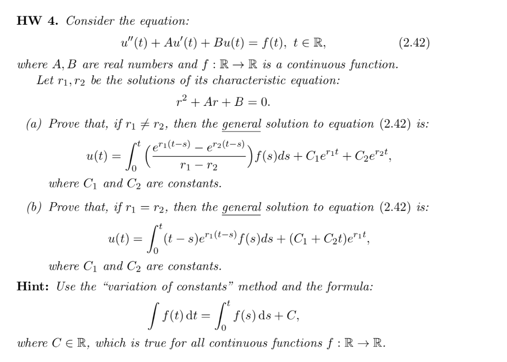 Solved : HW 4. Consider the equation: u” (t)+ Au (t) + Bu(t) | Chegg.com