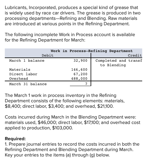 Solved Lubricants, Incorporated, produces a special kind of
