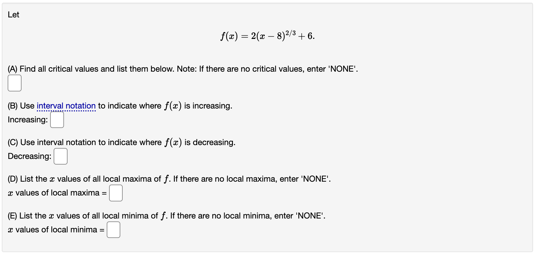 Solved F X 2 X−8 2 3 6 A Find All Critical Values And