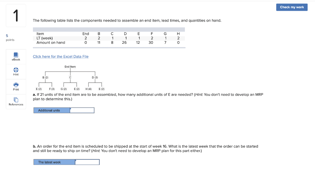 Solved Check my work 1 The following table lists the | Chegg.com