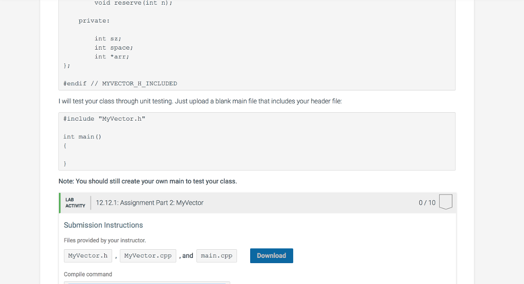 12.12 Assignment Part 2: MyVector You will use | Chegg.com