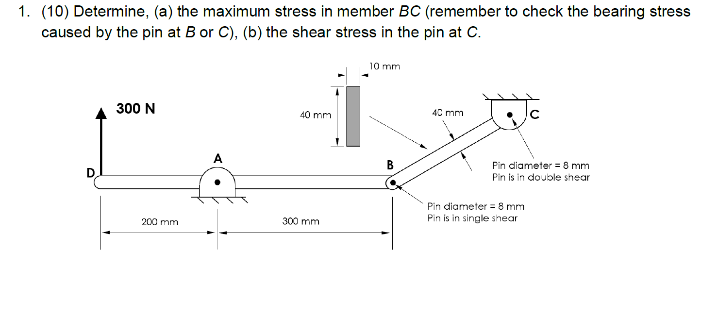 Solved 1. (10) Determine, (a) the maximum stress in member | Chegg.com