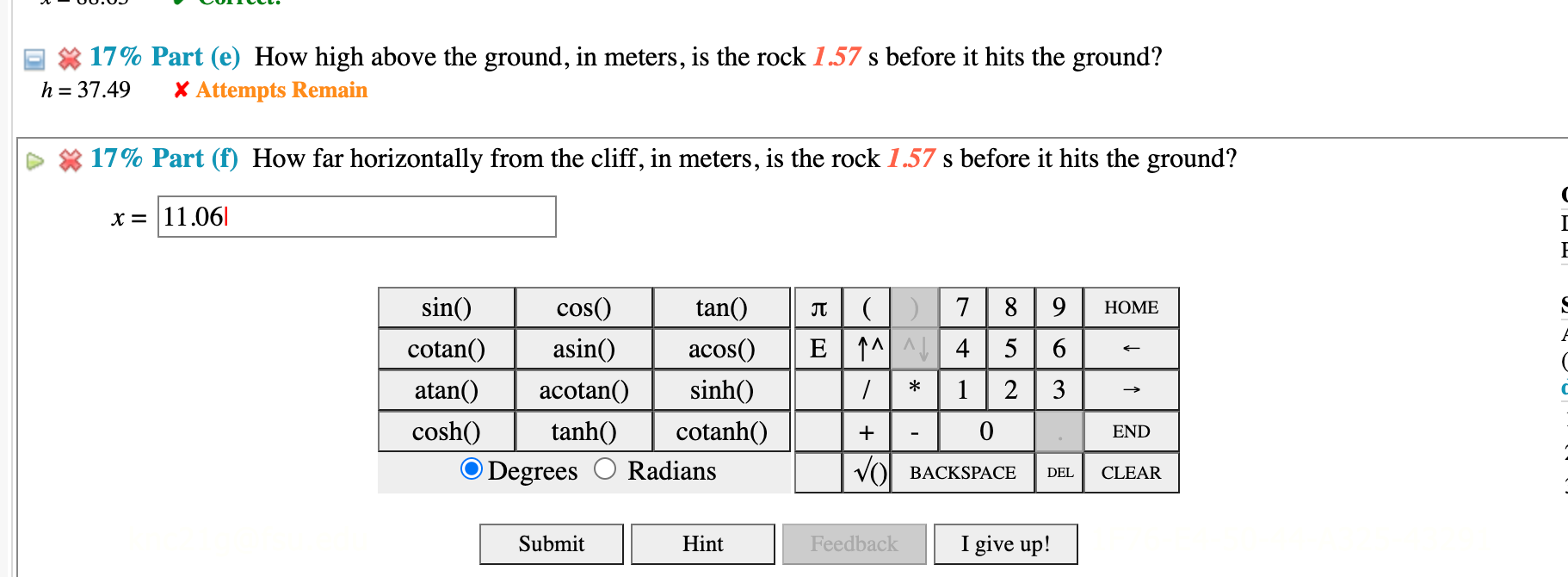 Solved \%) Problem 7: A rock is thrown off a vertical cliff | Chegg.com